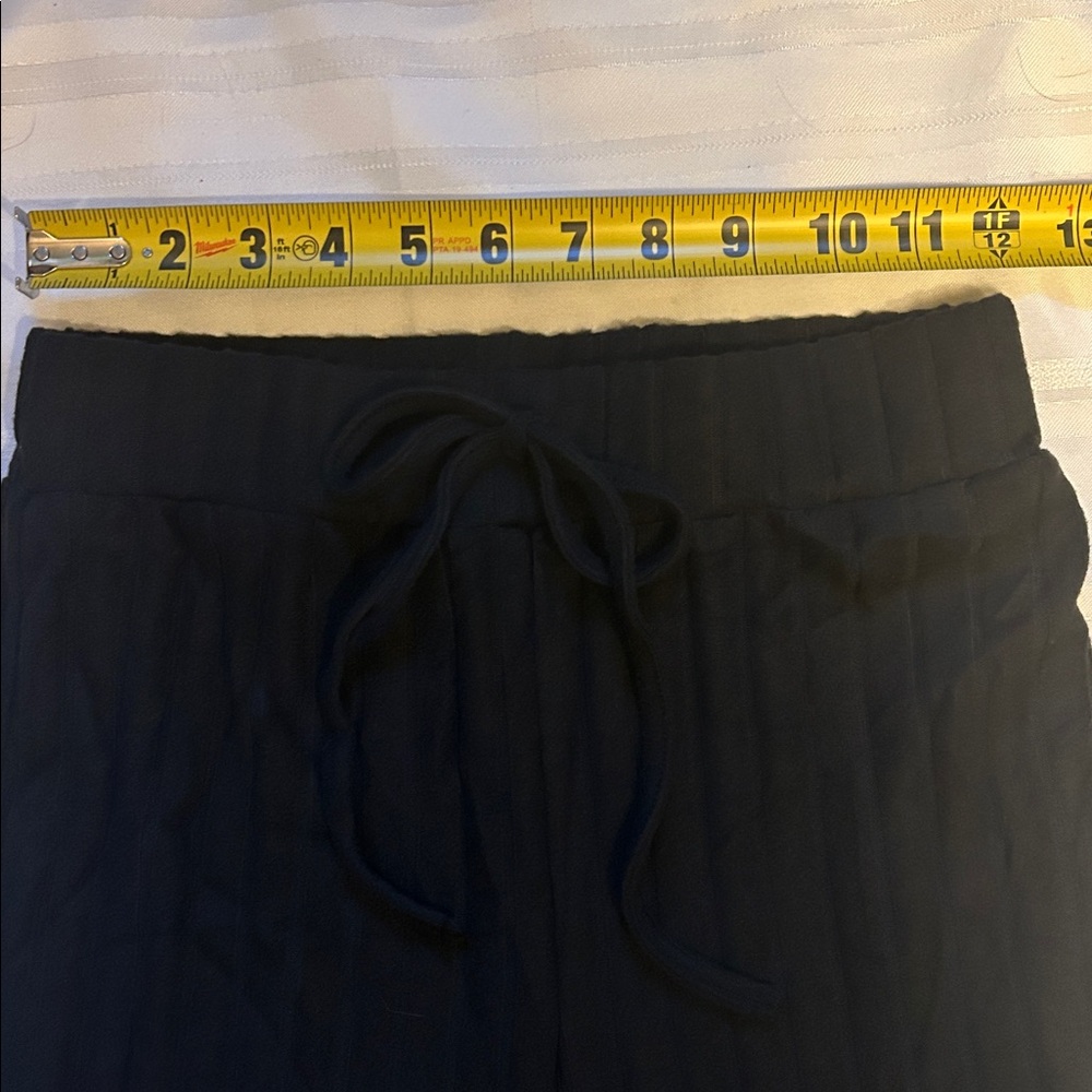 💥 Frenchy Solid Tie Front Ribbed Knit Baggy Grain Fabric Pants Winter Chic Black - Picture 9 of 15